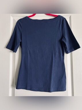 Ellen Tracy Dark Navy Scoop Neck Short Sleeve Tee